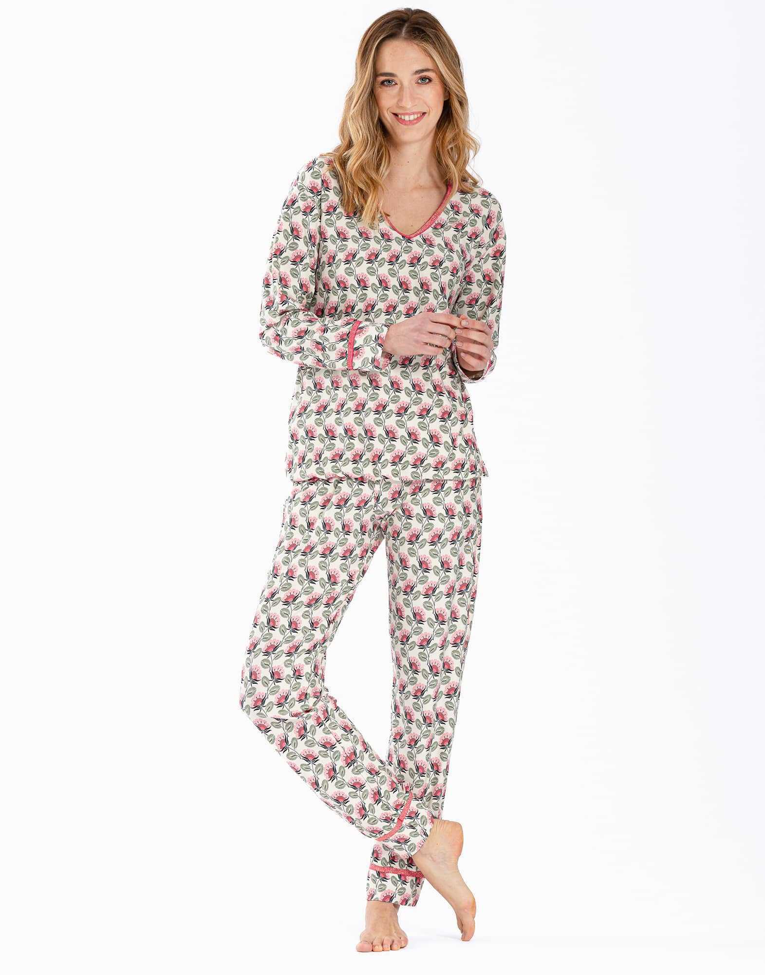 Pyjama en jersey imprimée écru ZOÉ 602 écru | Lingerie le Chat