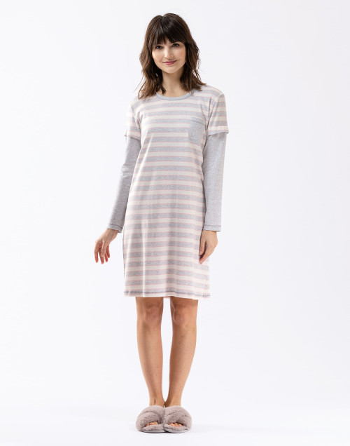 Chemise de nuit en coton rayures HYGGE 601 rose Lingerie le Chat