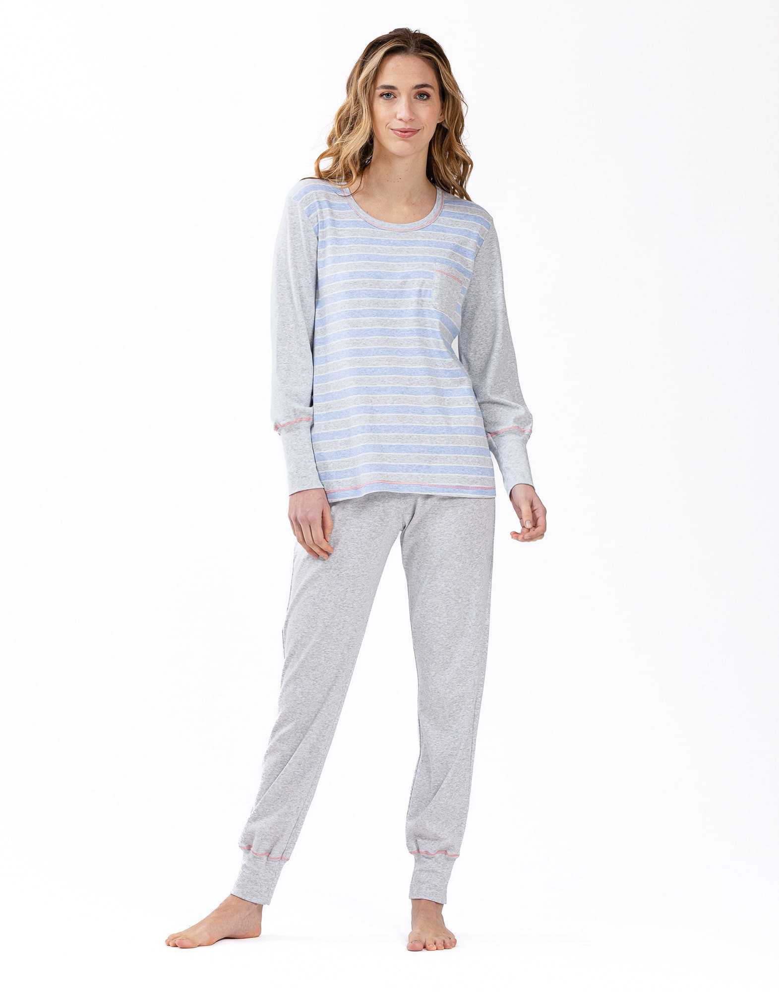 Pyjama en coton rayures HYGGE 602 ciel | Lingerie le Chat