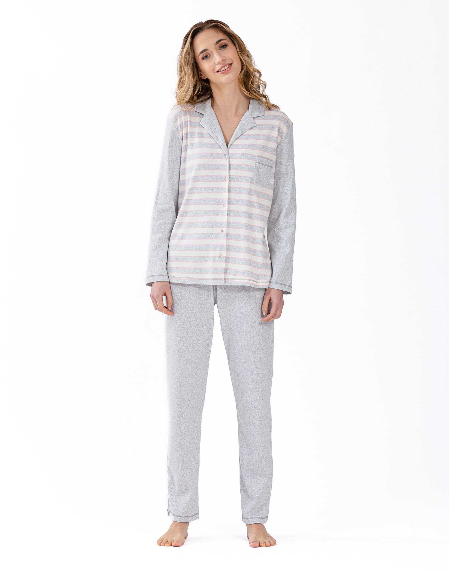 Pyjama boutonné en coton rayures HYGGE 606 rose | Lingerie le Chat
