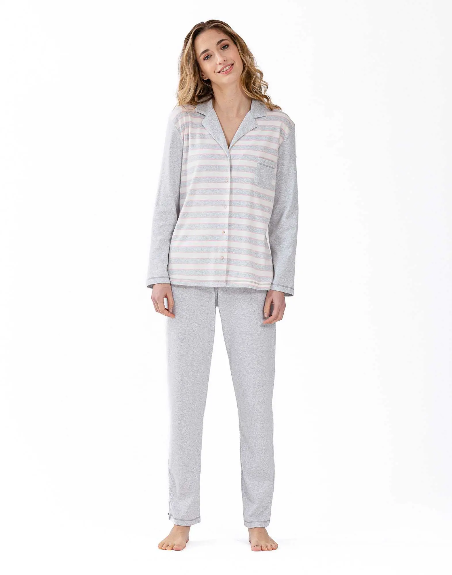 Pyjama boutonné en coton rayures HYGGE 606 rose | Lingerie le Chat