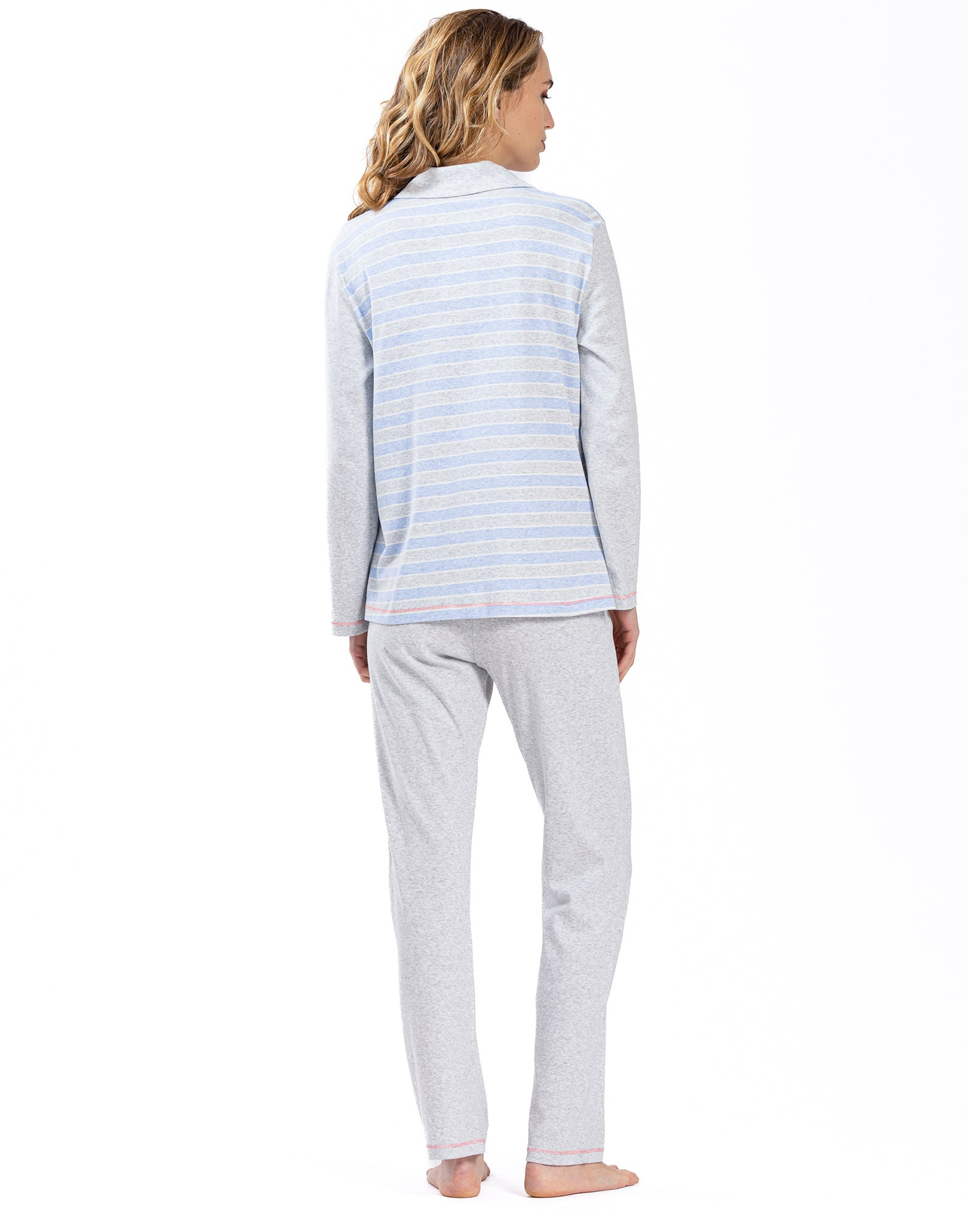 100% cotton interlock buttoned pyjamas HYGGE 606 sky blue