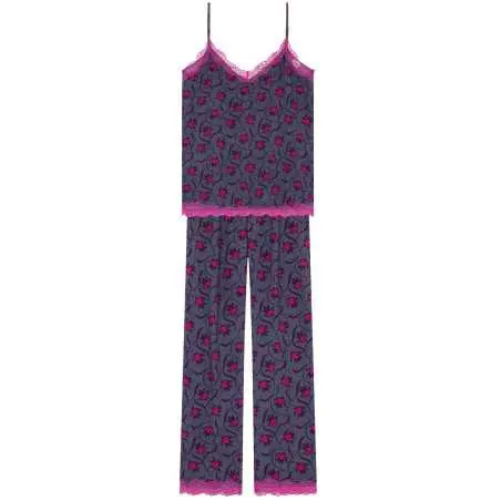 Pyjama Caraco Pantalon en viscose imprimée et  finitions dentelle ALBA 604 multico |Lingerie le Chat