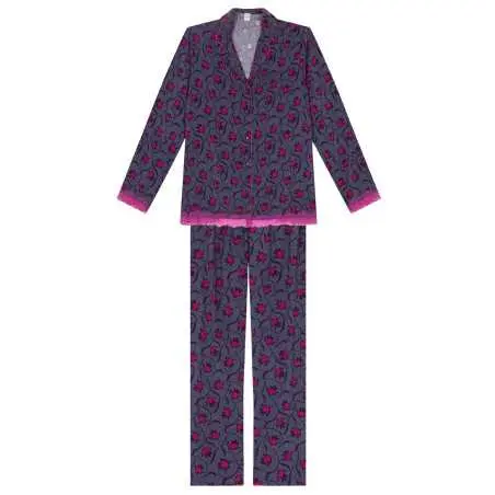 Pyjama en viscose imprimée et finitions dentelle  ALBA 606 multico | Lingerie le Chat