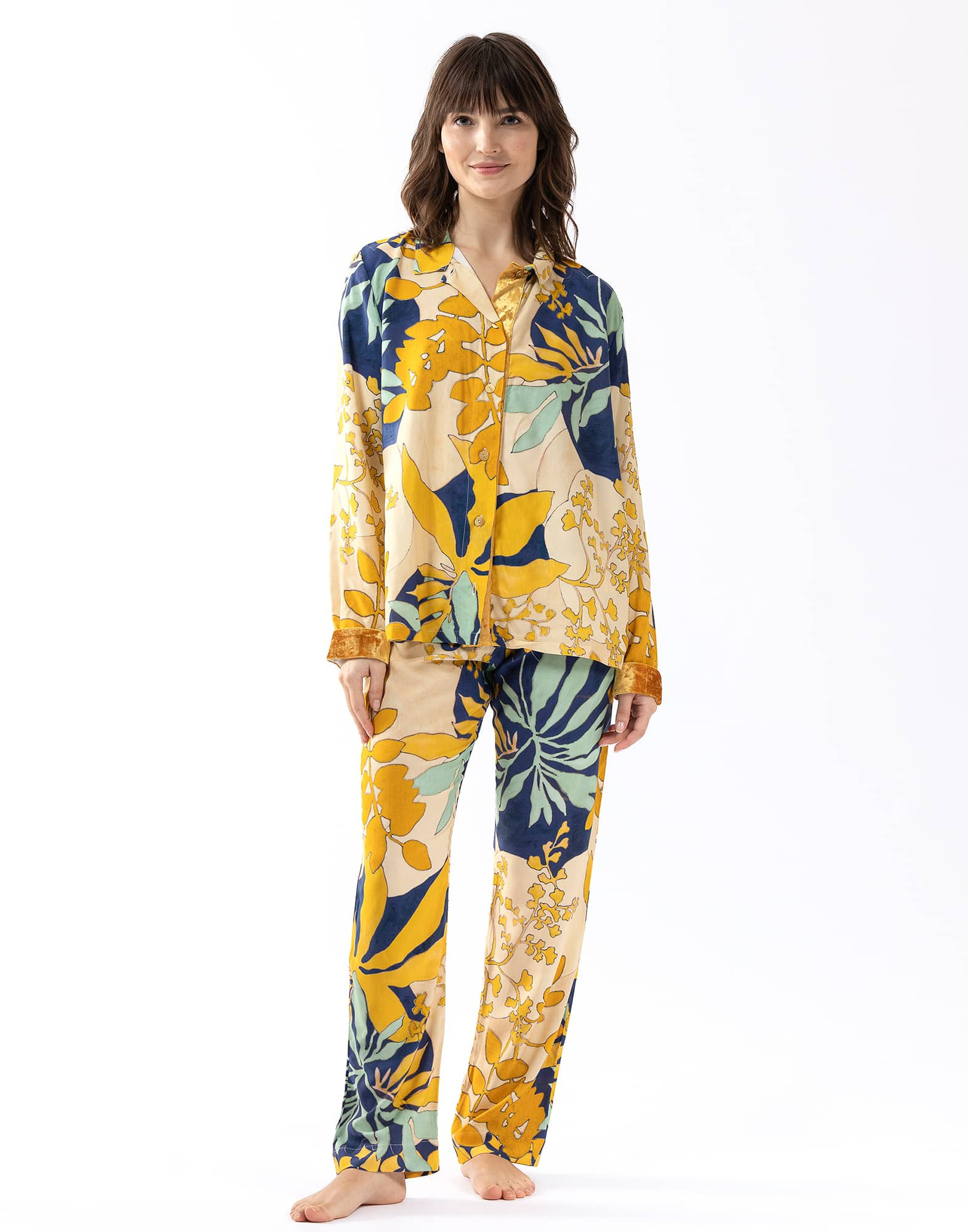 Pyjama femme long,Pyjama en coton pour femmes, vêtements de maison