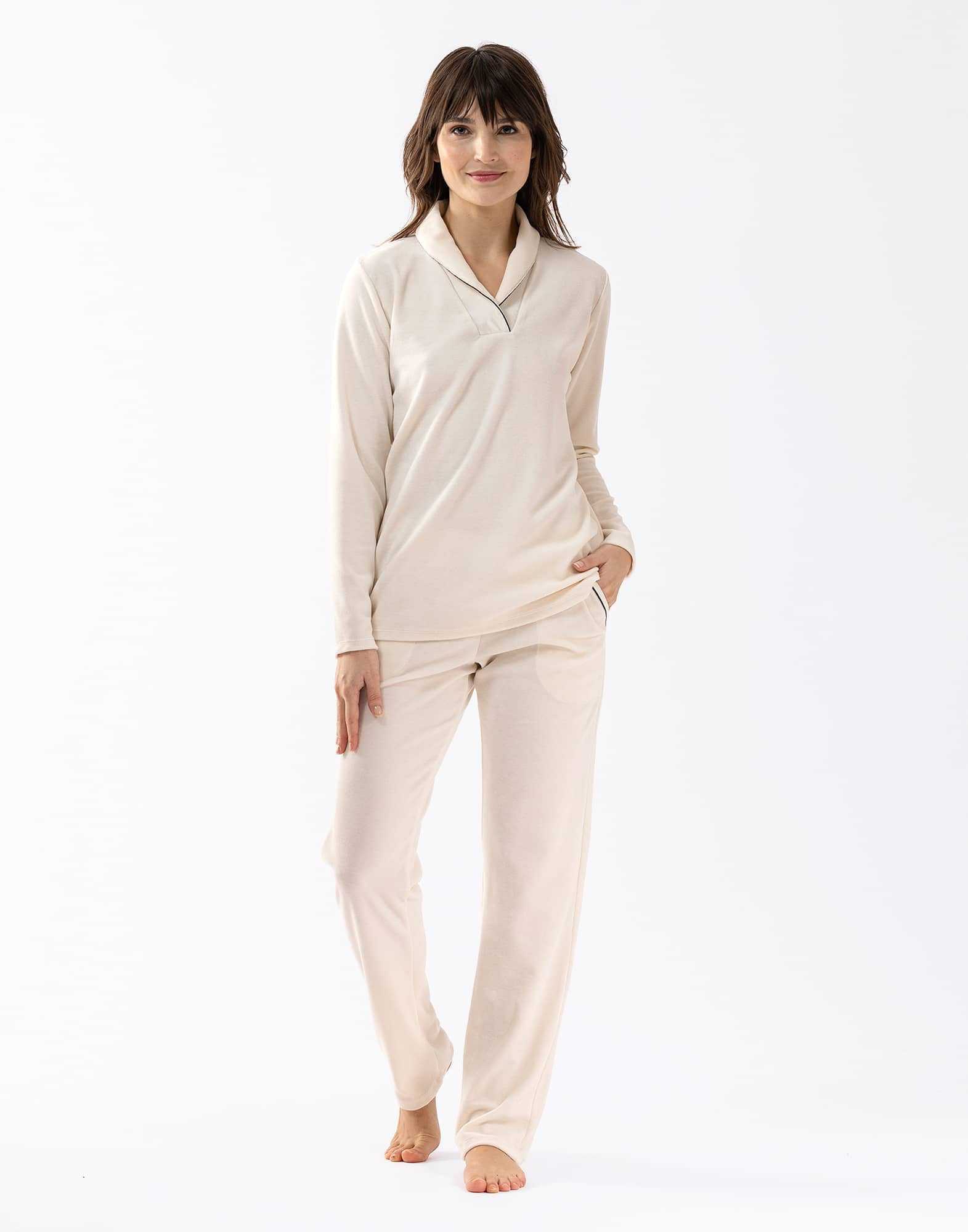 Pyjama en velours GABRIELLE 602 écru | Lingerie le Chat