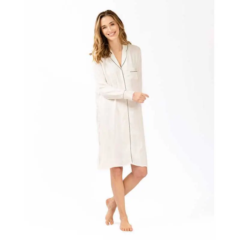 Nightshirt GABRIELLE 605 made from ecru viscose jacquard | Lingerie le Chat
