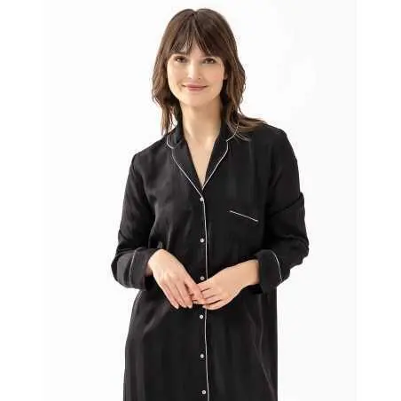 Nightshirt GABRIELLE 605 made from black viscose jacquard | Lingerie le Chat
