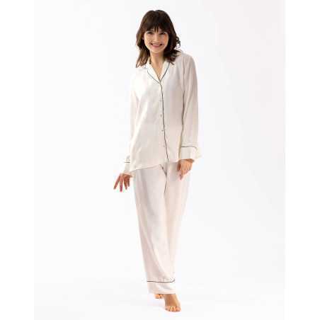 Buttoned pyjamas GABRIELLE 606 made from ecru viscose jacquard| Lingerie le Chat