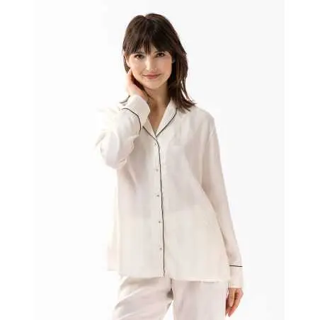 Buttoned pyjamas GABRIELLE 606 made from ecru viscose jacquard| Lingerie le Chat