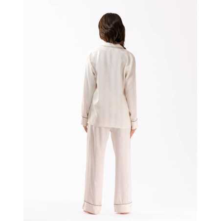 Buttoned pyjamas GABRIELLE 606 made from ecru viscose jacquard| Lingerie le Chat