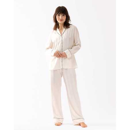 Buttoned pyjamas GABRIELLE 606 made from ecru viscose jacquard| Lingerie le Chat