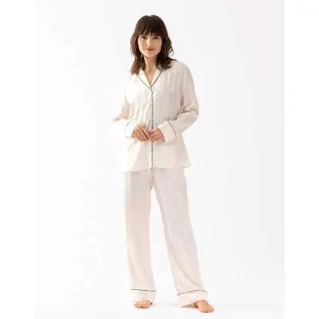 Pyjama boutonné chaine et trame  GABRIELLE 606 écru| Lingerie le Chat