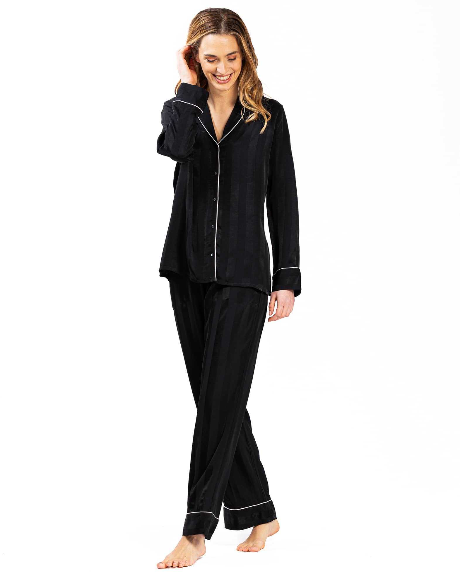 Pyjama boutonné chaine et trame  GABRIELLE 606 noir| Lingerie le Chat