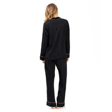 Pyjama boutonné chaine et trame  GABRIELLE 606 noir| Lingerie le Chat