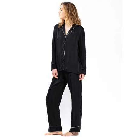 Buttoned pyjamas GABRIELLE 606 made from black viscose jacquard Lingerie le Chat