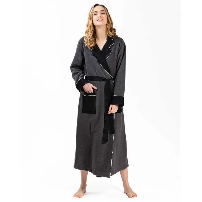 Microfleece and viscose jacquard dressing gown GABRIELLE 660 grey fleck | Lingerie le Chat