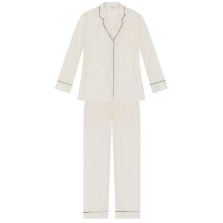 Buttoned pyjamas GABRIELLE 606 made from ecru viscose jacquard| Lingerie le Chat