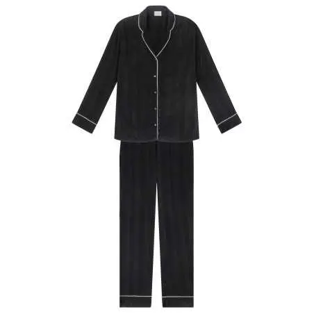 Buttoned pyjamas GABRIELLE 606 made from black viscose jacquard Lingerie le Chat