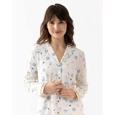 Pyjama boutonné CÉLESTE 606 en coton écru  | Lingerie le Chat