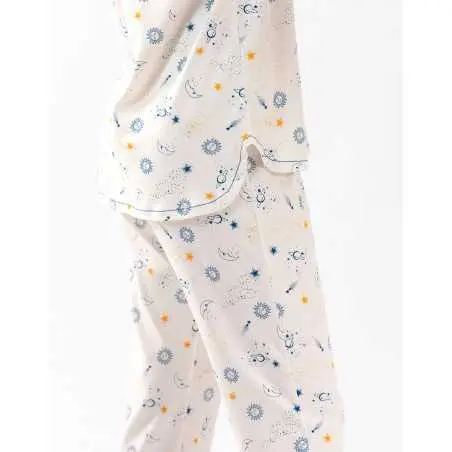 Pyjama boutonné CÉLESTE 606 en coton écru  | Lingerie le Chat