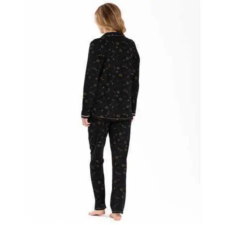 Buttoned cotton pyjamas CÉLESTE 606 black | Lingerie le Chat