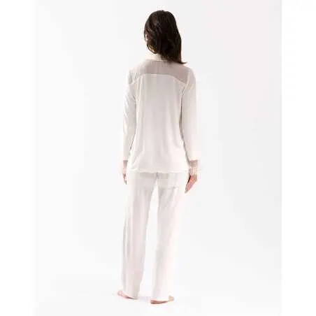 Buttoned pyjamas VIVIENNE 606 made from ecru viscose jacquard | Lingerie le Chat