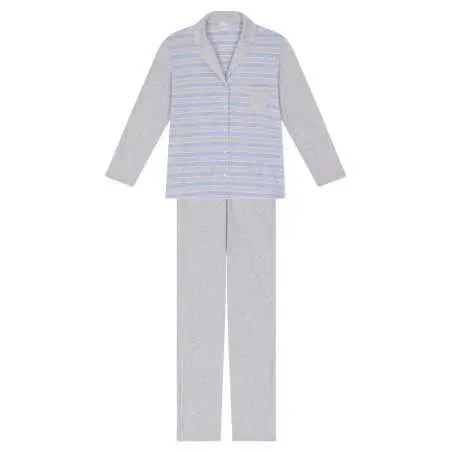 Pyjama boutonné en coton rayures HYGGE 606 ciel | Lingerie le Chat