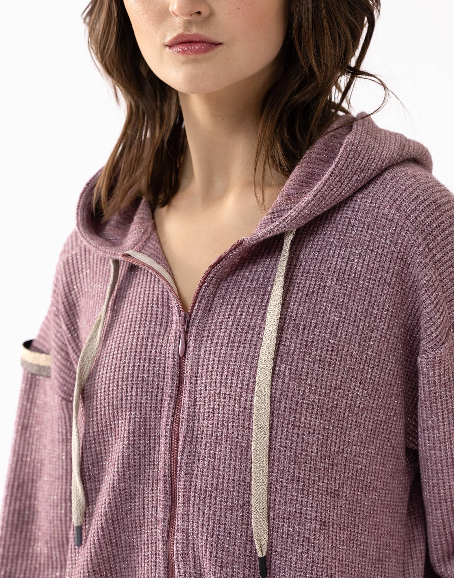 Zip-front hoodie in lurex knit FRILEUSE 670 purple