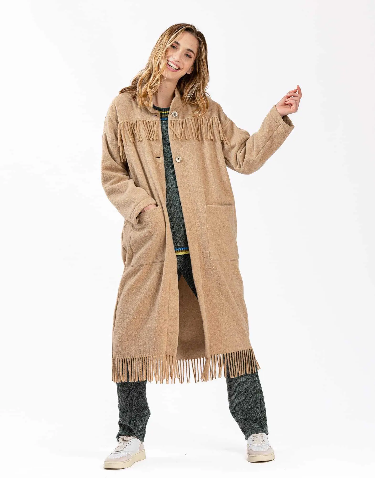 Long woollen jacket FOEHN 650 beige | Lingerie le Chat