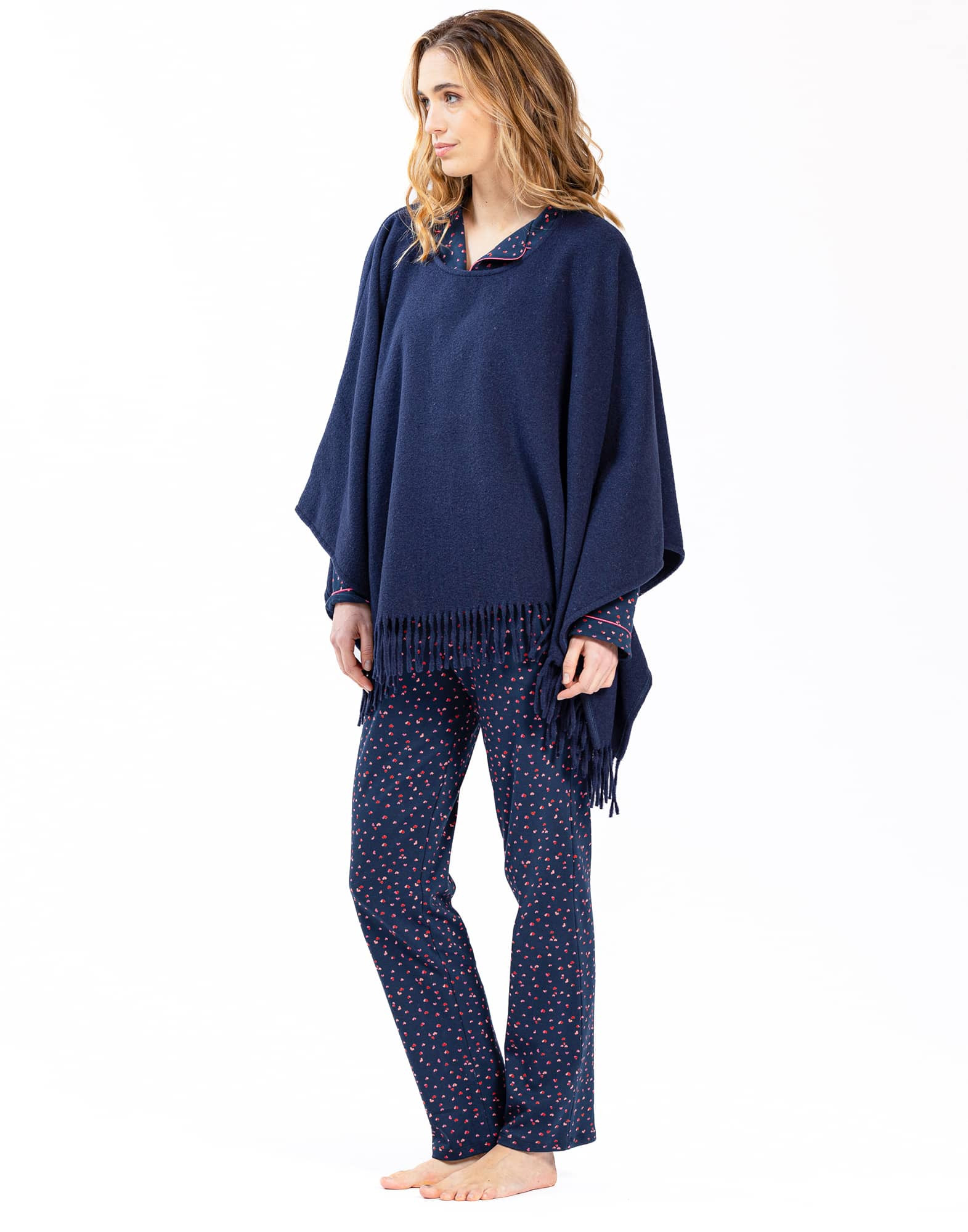 Woollen poncho FOEHN 671 navy blue Lingerie le Chat