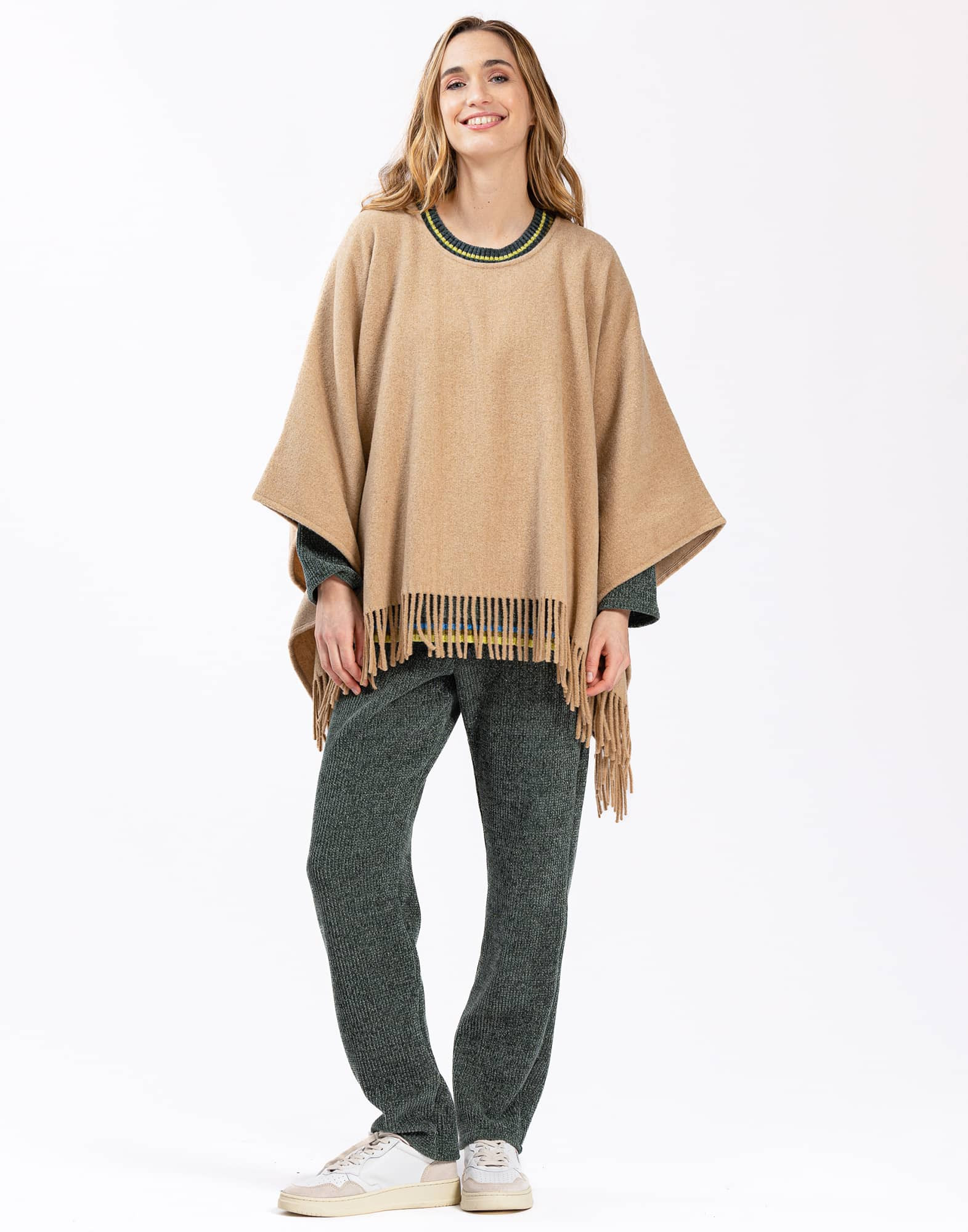 Cape Poncho En Laine Verte Olive Occasion - Taille L, Style Bohème, Chaud Et Confortable, Marque Escorpion