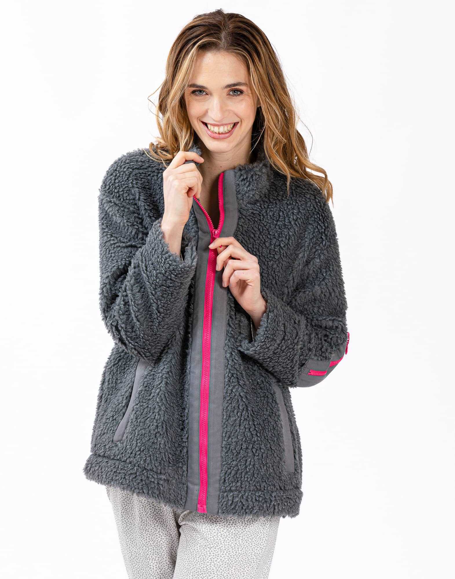 Veste zippée en moumoute gris chiné ANGORA 650 gris chiné   | Lingerie le Chat