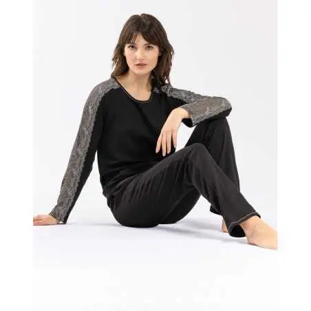 Jersey fabric pyjamas RITZ 602 black | Lingerie le Chat