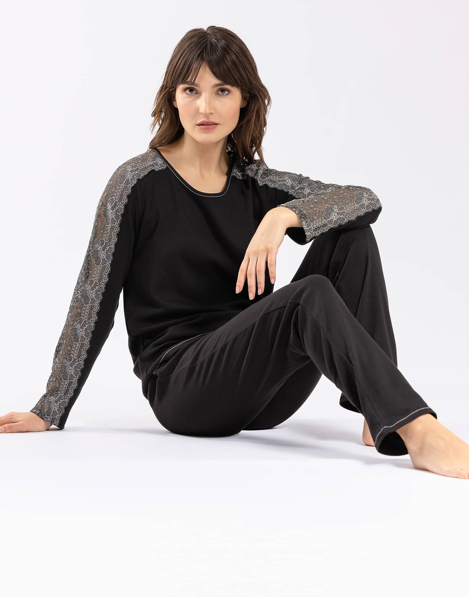 Jersey fabric pyjamas RITZ 602 black Lingerie le Chat