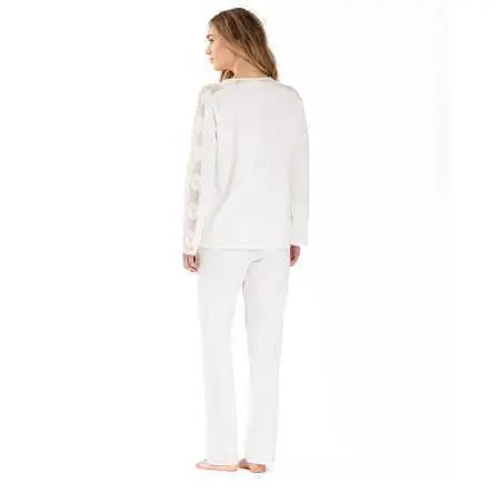 Pyjama en coton et finitions dentelle RITZ 602 écru  | Lingerie le Chat