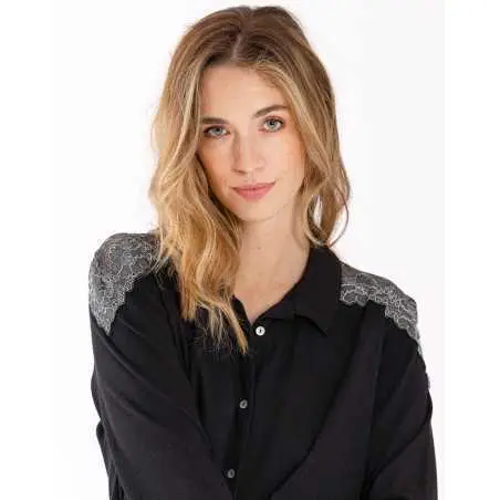 Buttoned pyjamas RITZ 606 100% cotton black | Lingerie le Chat