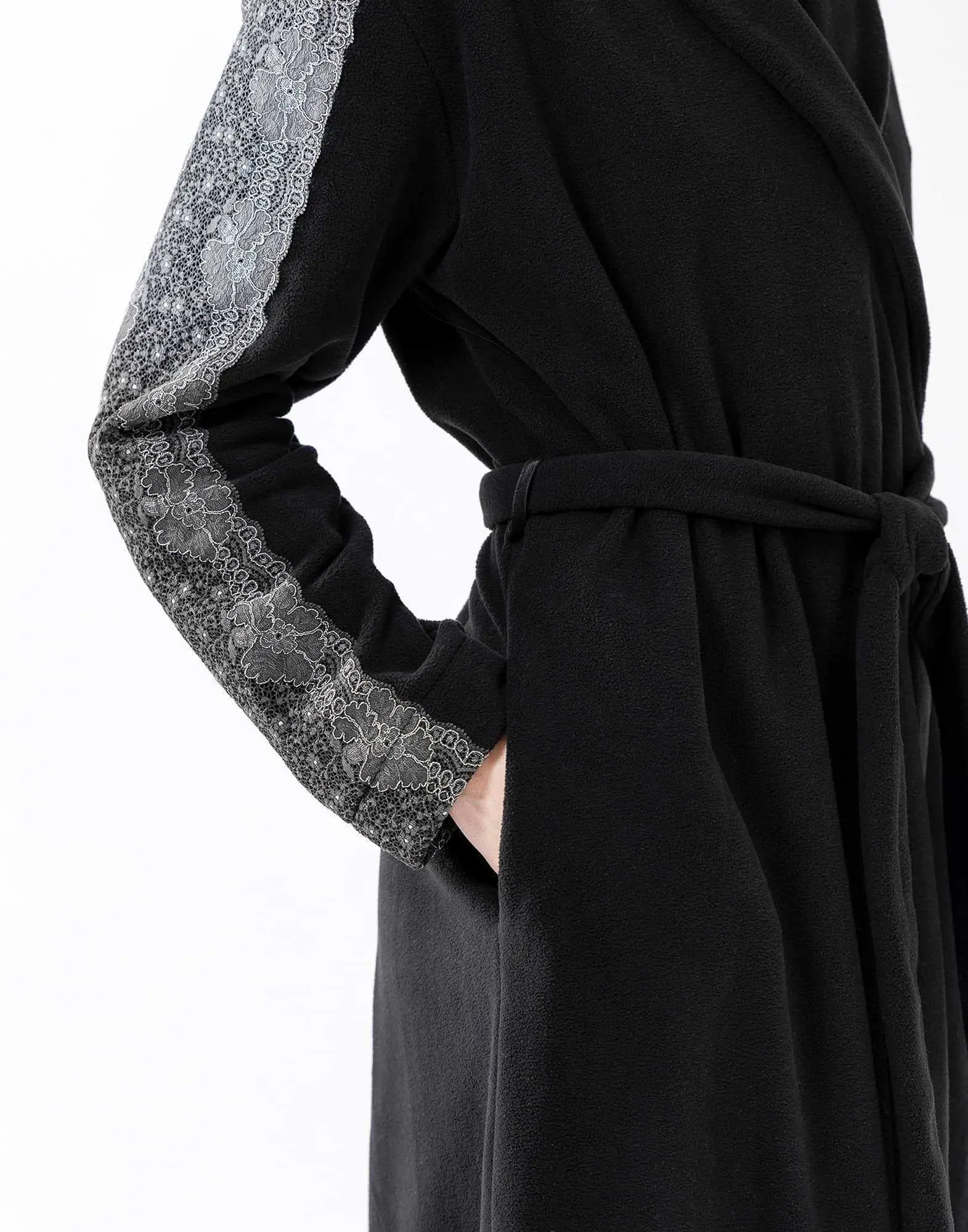 Plush and chenille dressing gown RITZ 660 black | Lingerie le Chat
