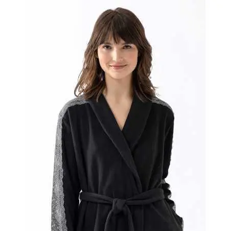 Plush and chenille dressing gown RITZ 660 black | Lingerie le Chat