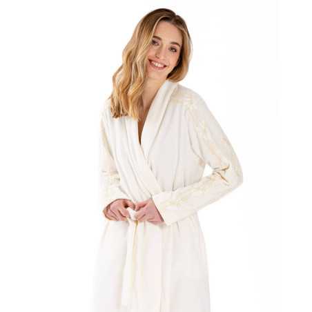 Plush and chenille dressing gown RITZ 660 ecru | Lingerie le Chat