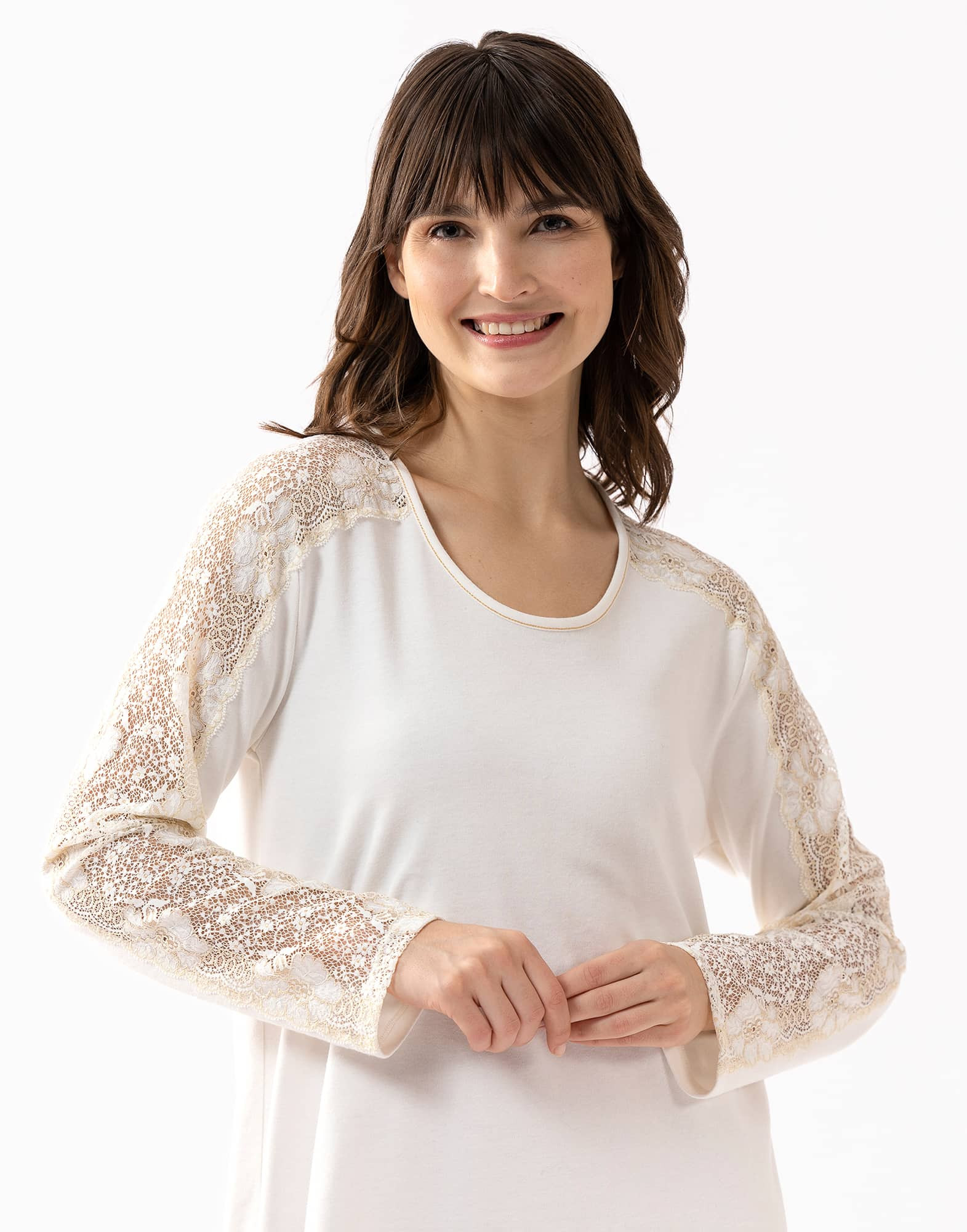 Chemise de nuit 100% coton et finitions dentelle RITZ 601 écru