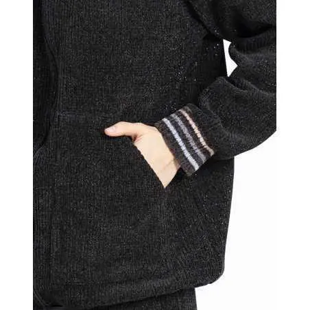 Veste sweat zippée en maille tricot lurex ICONIC 670 noir  | Lingerie le Chat