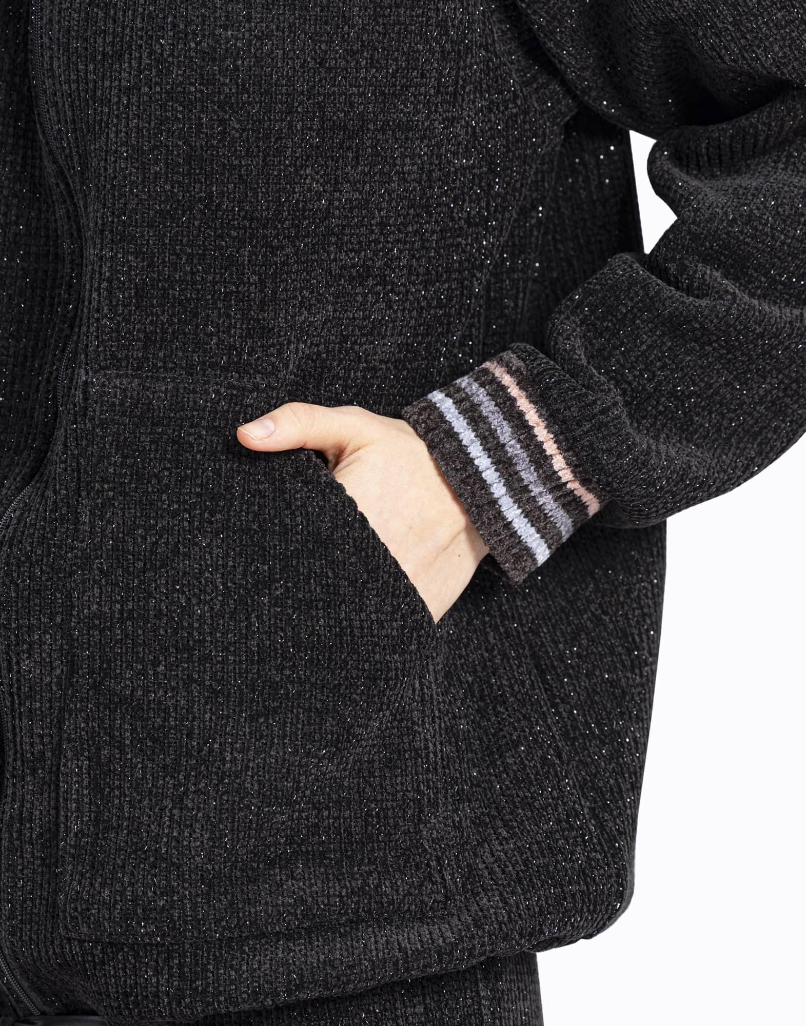 Veste sweat zippée en maille tricot lurex ICONIC 670 noir