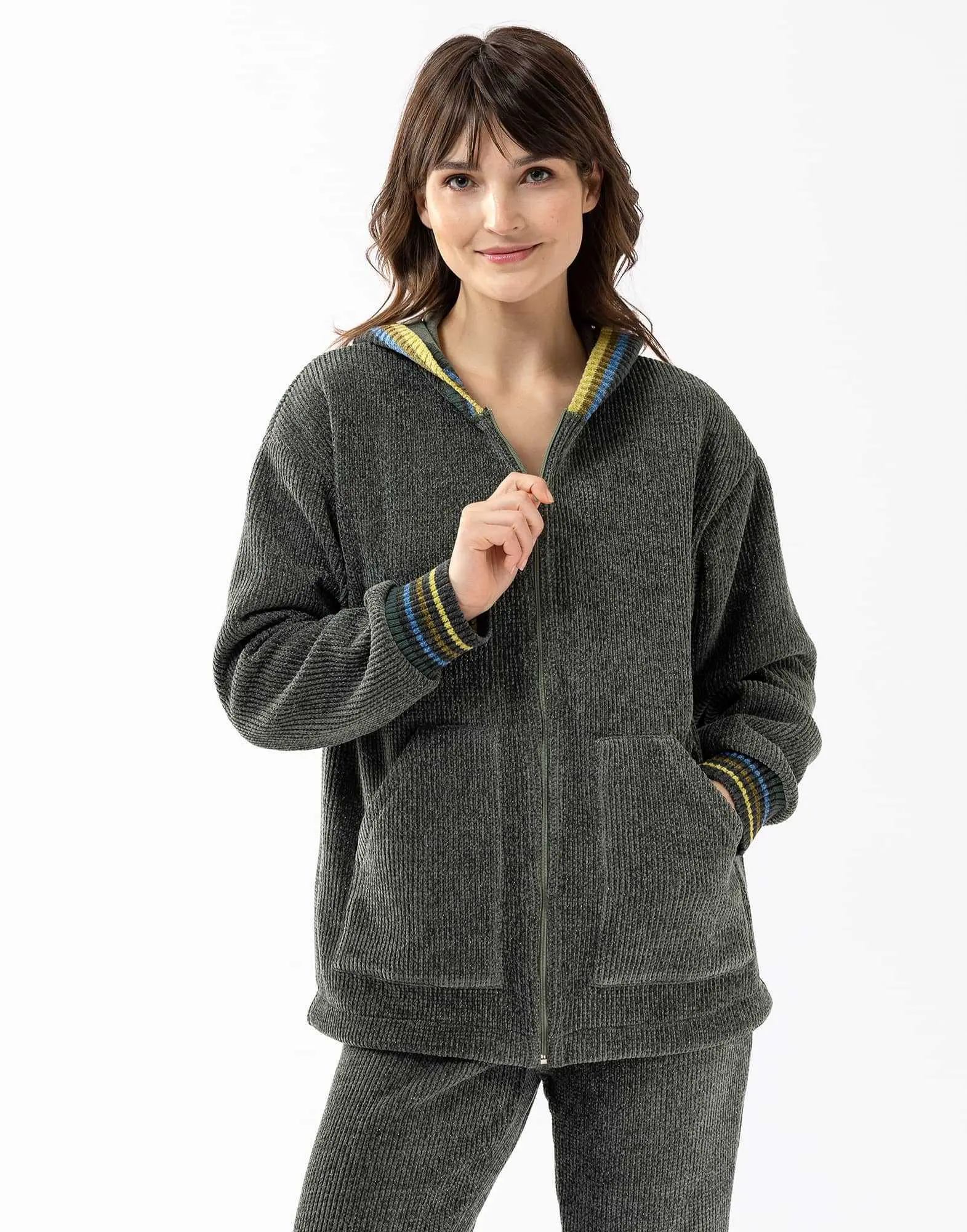 Veste sweat zippée en maille tricot lurex ICONIC 670 lichen  | Lingerie le Chat