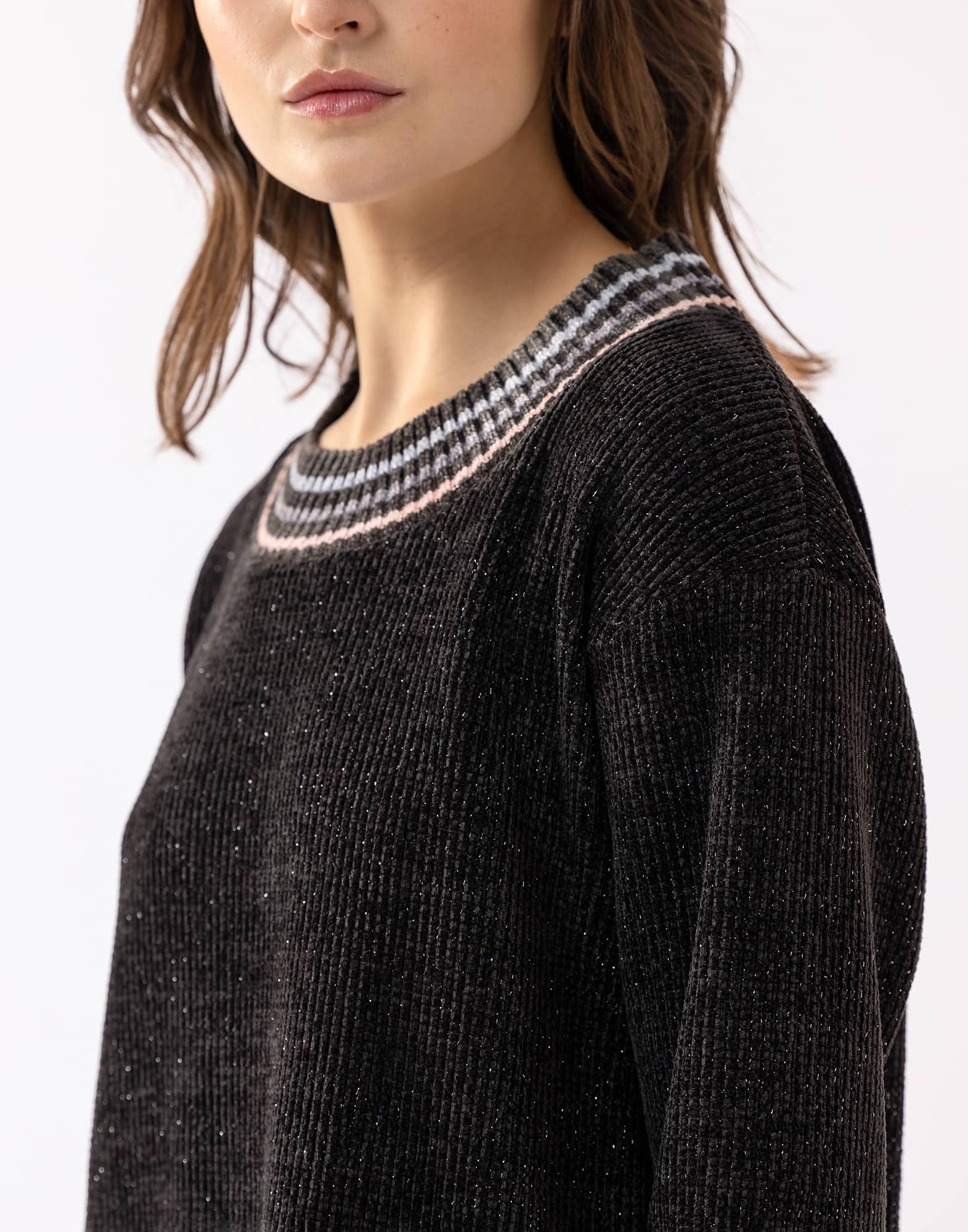Knitted sweatshirt with lurex highlights ICONIC 630 black