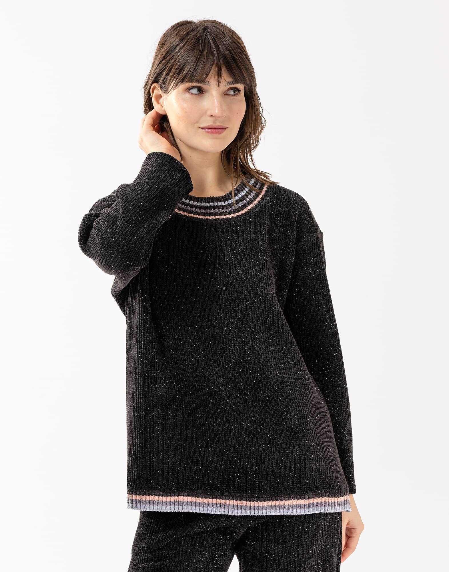 Knitted sweatshirt with lurex highlights ICONIC 630 black | Lingerie le Chat