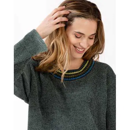 Knitted sweatshirt with lurex highlights ICONIC 630 moss-green | Lingerie le Chat