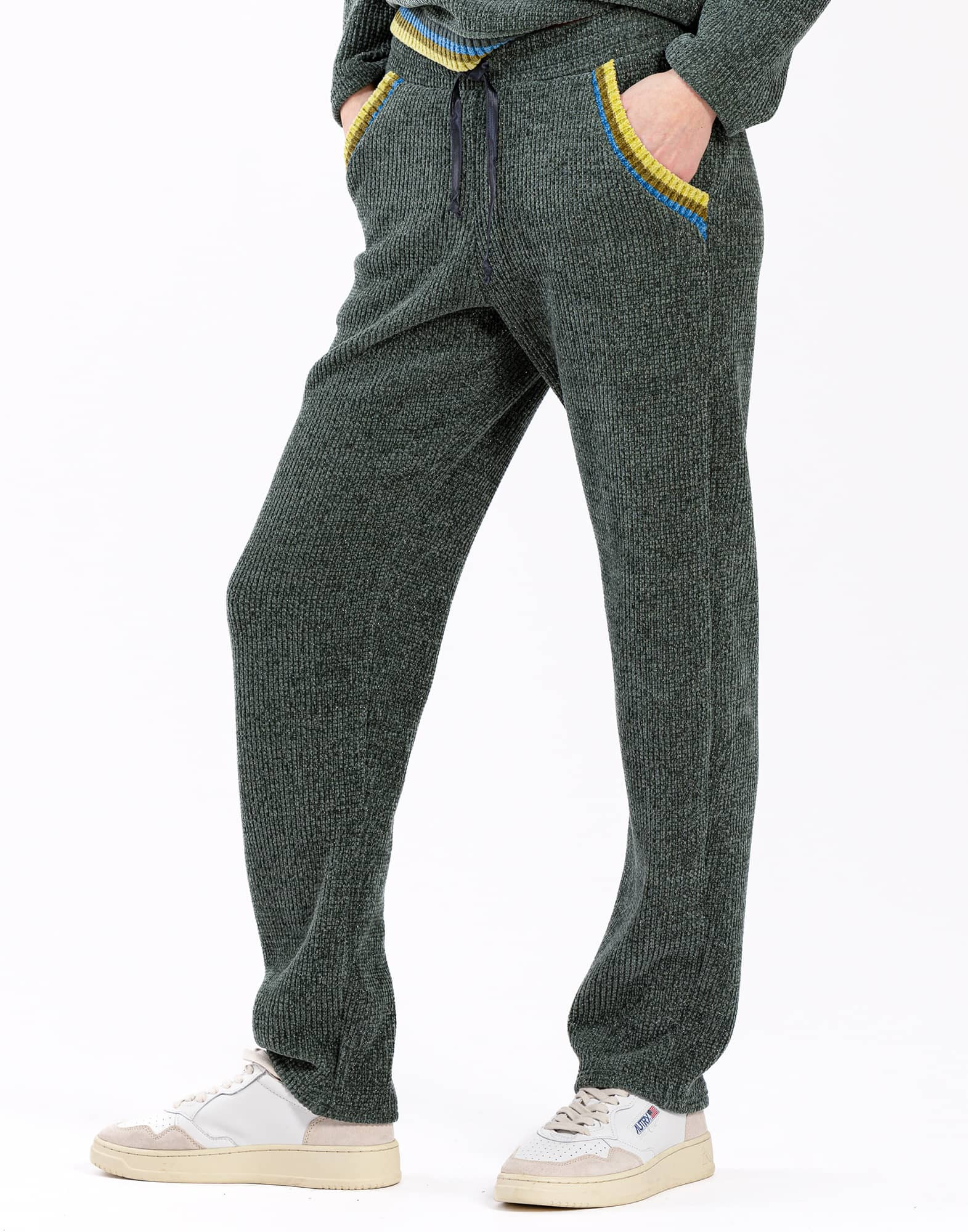 Pantalon en maille tricot lurex ICONIC 680 lichen