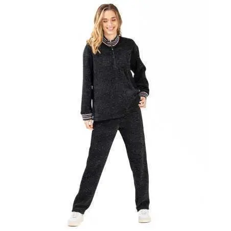 Jogging en maille tricot chenille lurex ICONIC 602 noir  | Lingerie le Chat