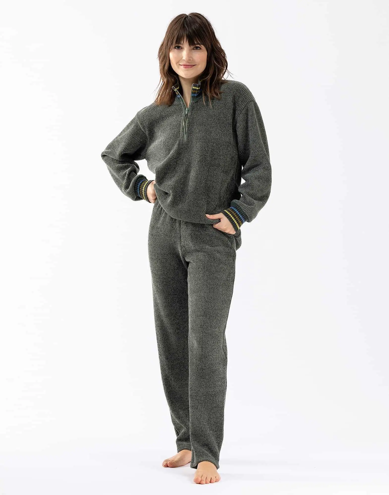 Tracksuit in chenille knit with lurex ICONIC 602 moss green | Lingerie le Chat